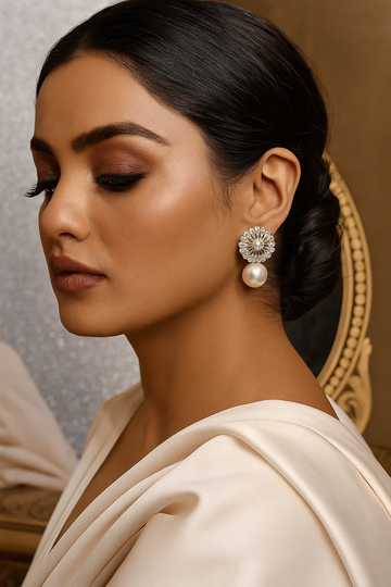 Floral Zircon Imitation Pearl Earrings