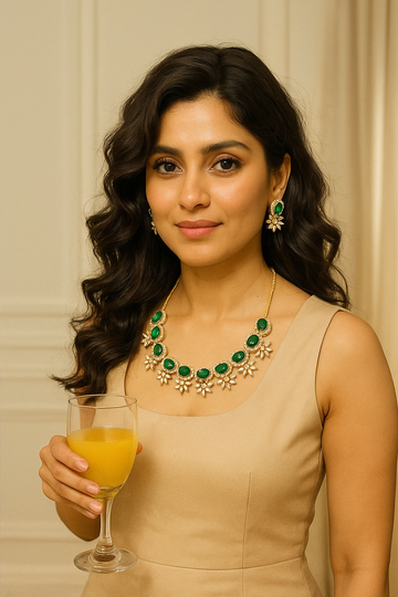 Emerald green beza necklace set