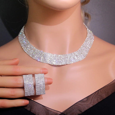 American Style Elegant Sequins Rhinestone Bridal Necklace Set