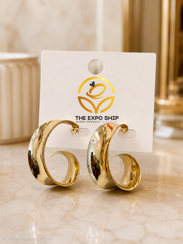 Golden Sculpted Spiral Hoop Earrings