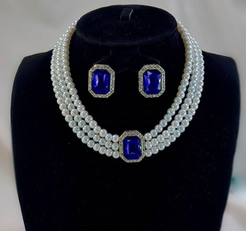 Rectangle Necklace Set (blue)