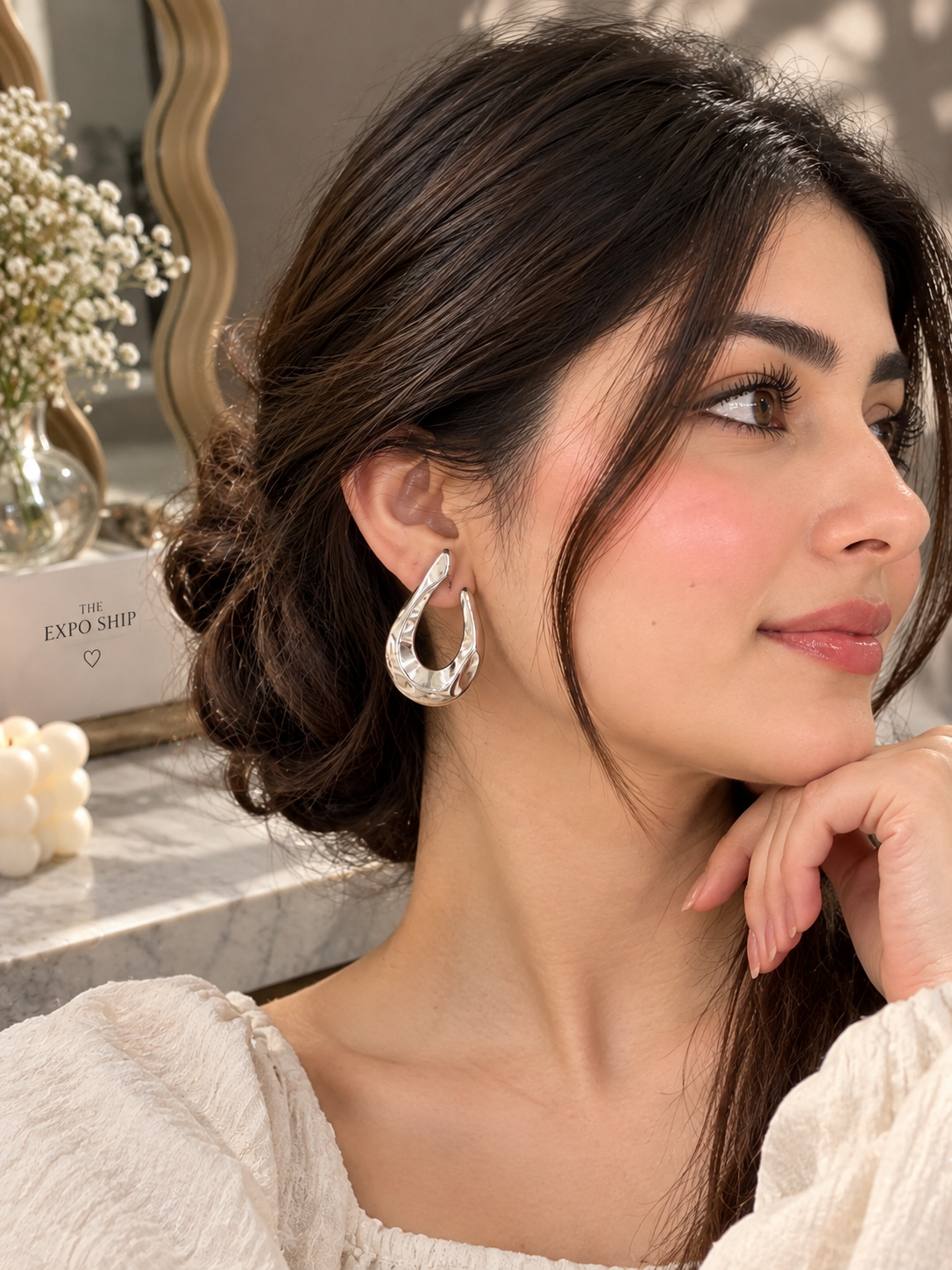 Luna Curve Silver Hoops