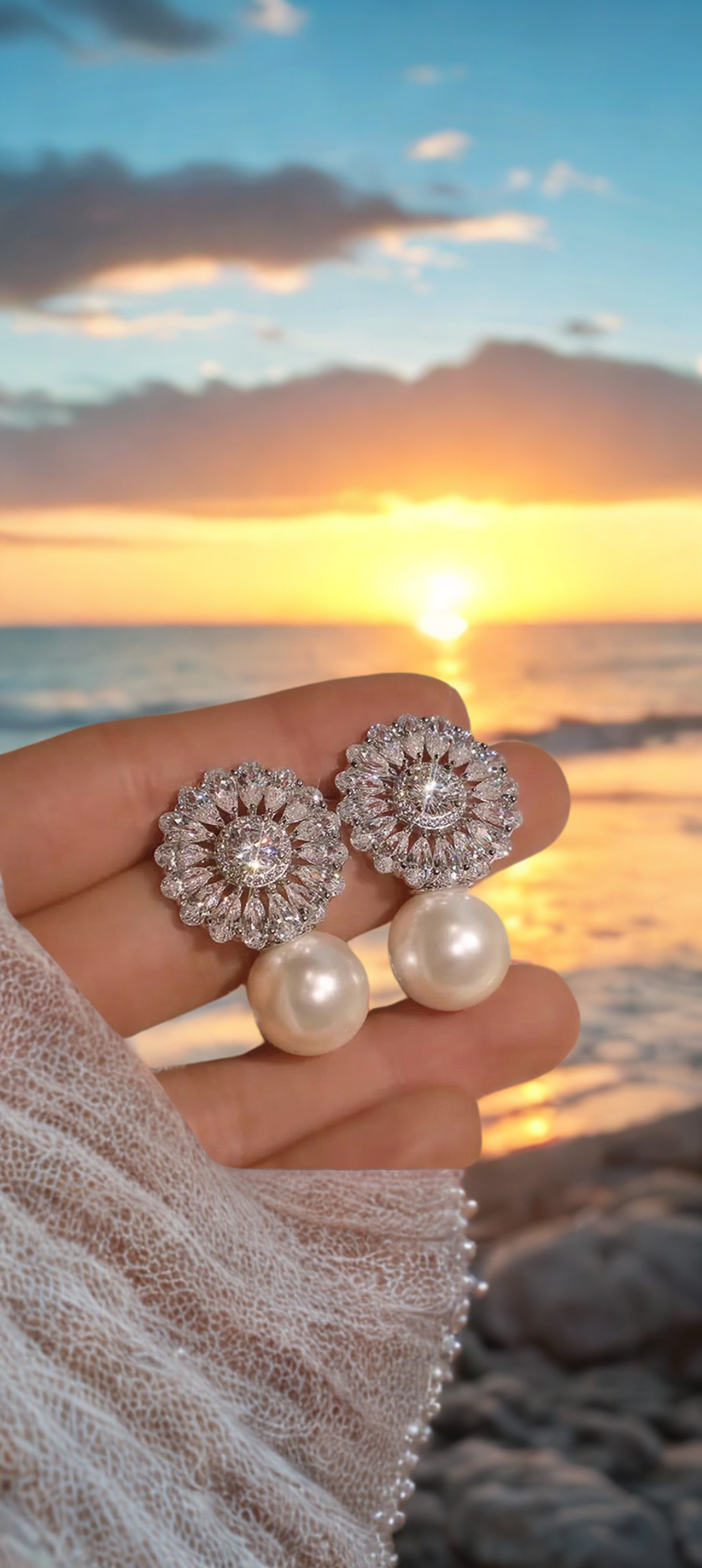 Floral Zircon Imitation Pearl Earrings