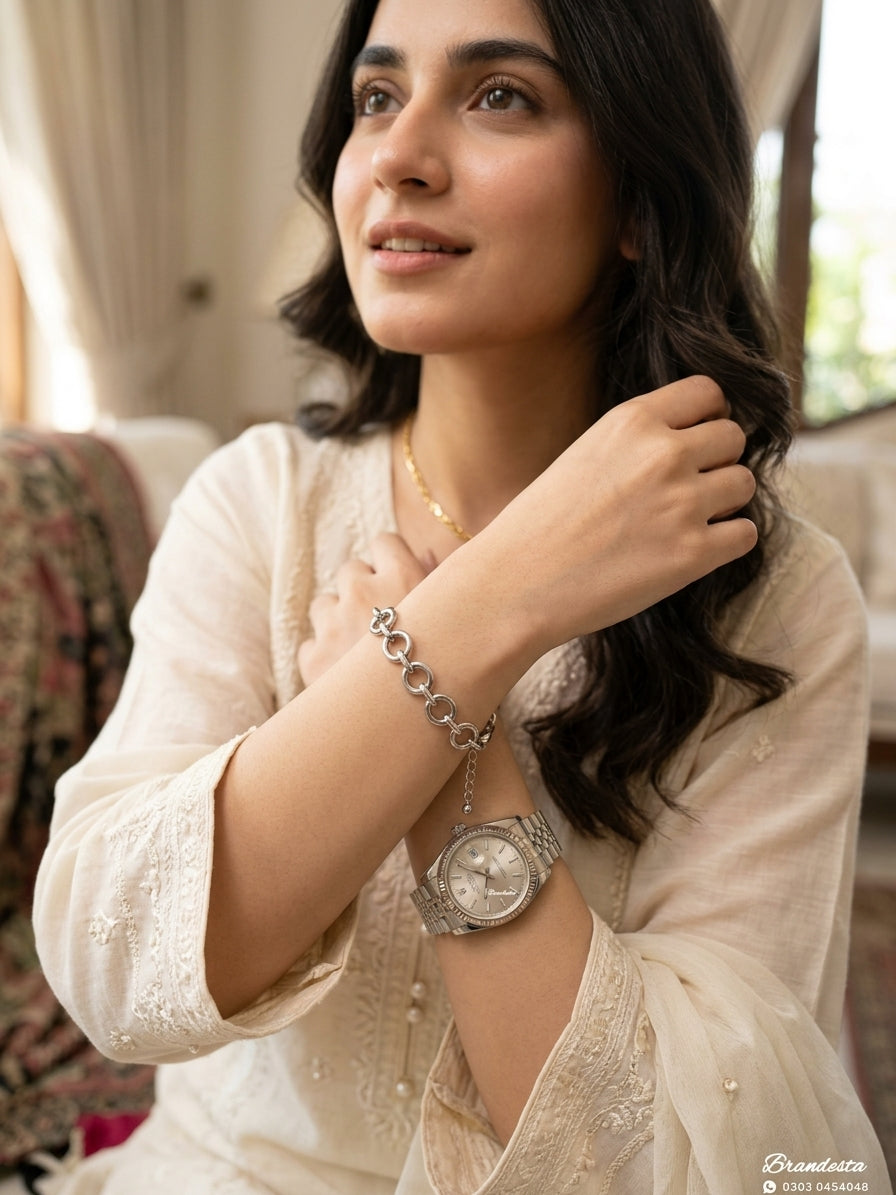Modern Classic Chained Silver Bracelet