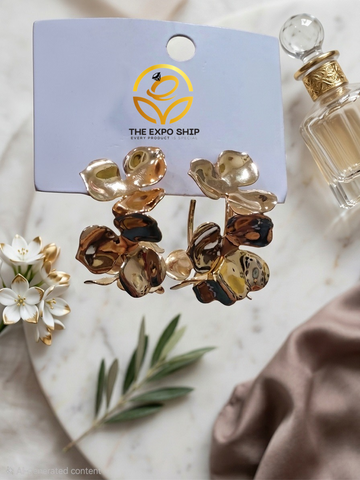 Gold Floral Cascade Statement Hoop Earrings