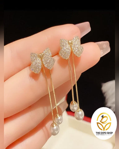 Bow Earings With Pearl Latkan