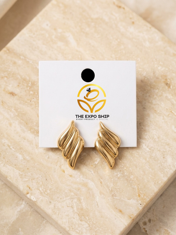 Gold Horizon Ribbed Ear Studs