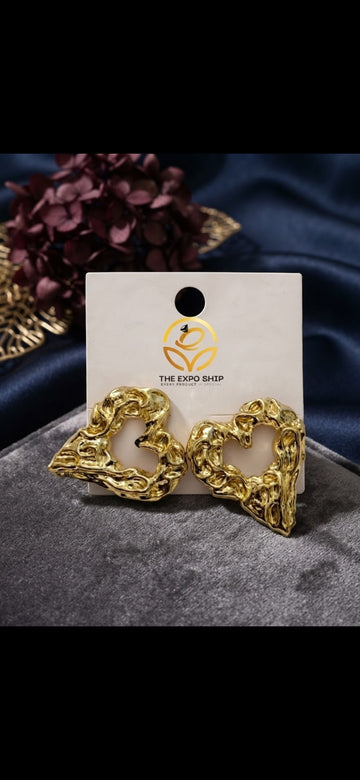 Golden Molten Heart Statement Earrings