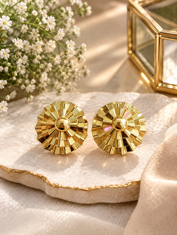 Golden Sunburst Stud Earrings