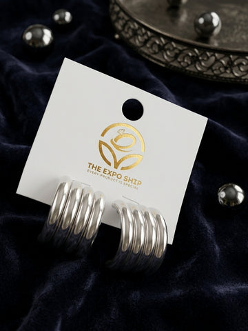 Classic Silver Ribbed Huggie Studs