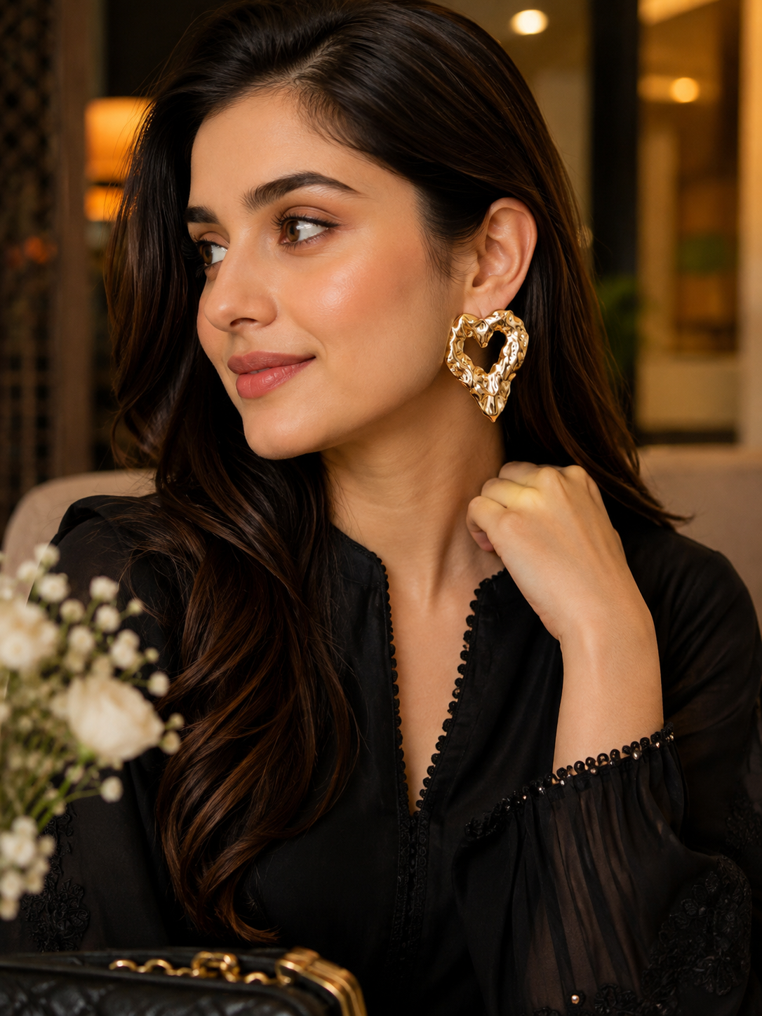 Golden Molten Heart Statement Earrings